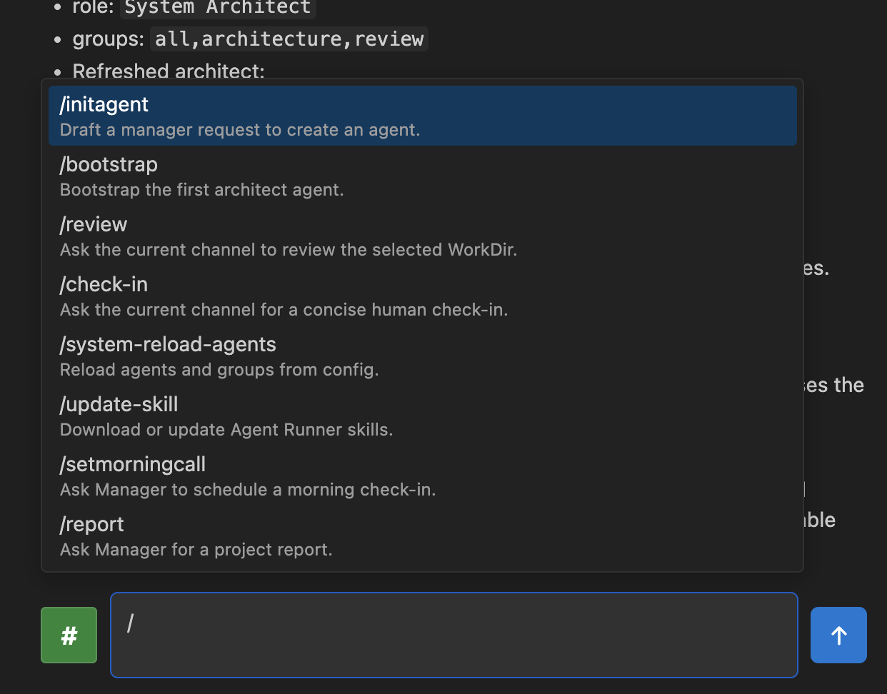Slash helper menu