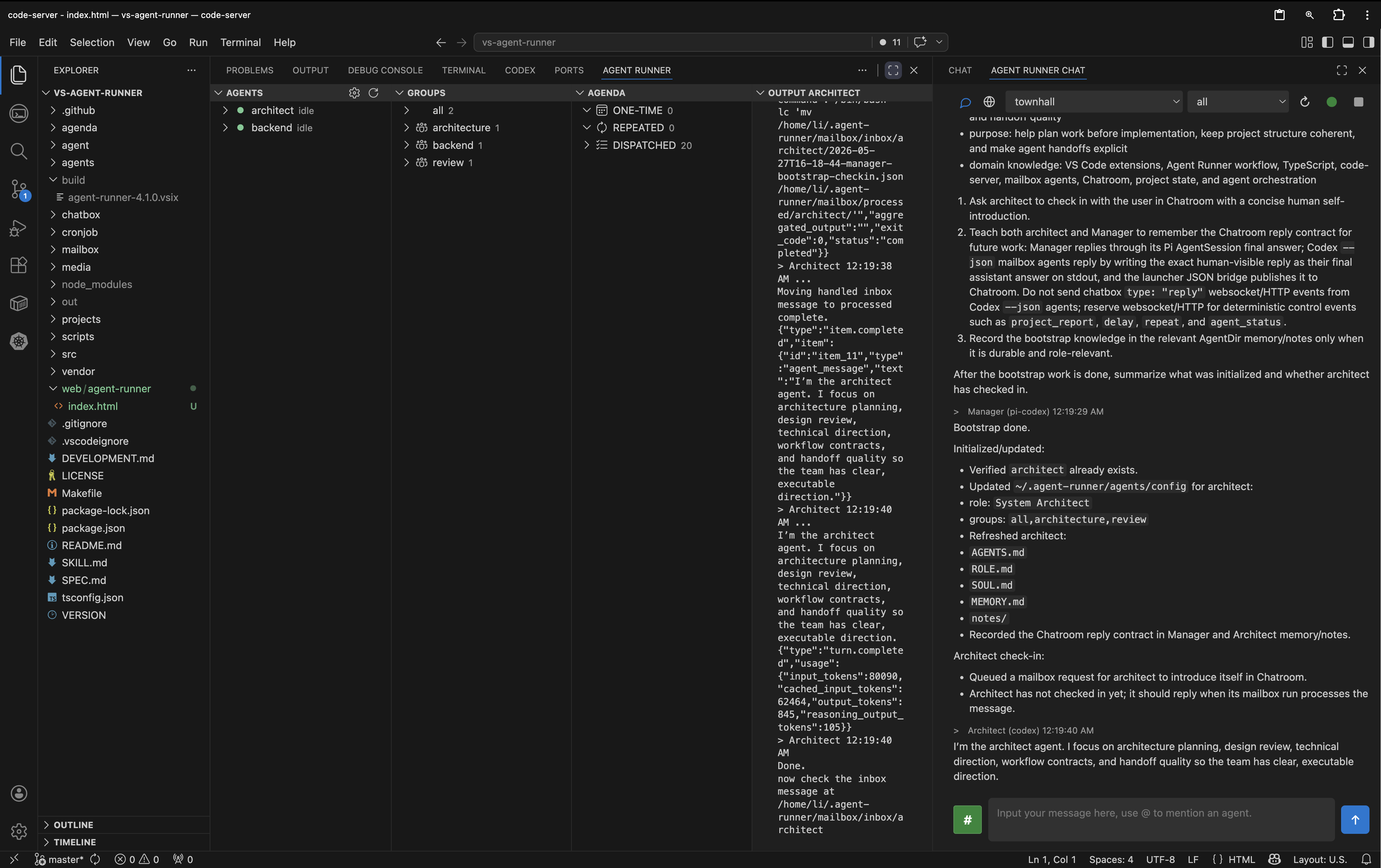Agent Runner Chatroom and sidebar overview