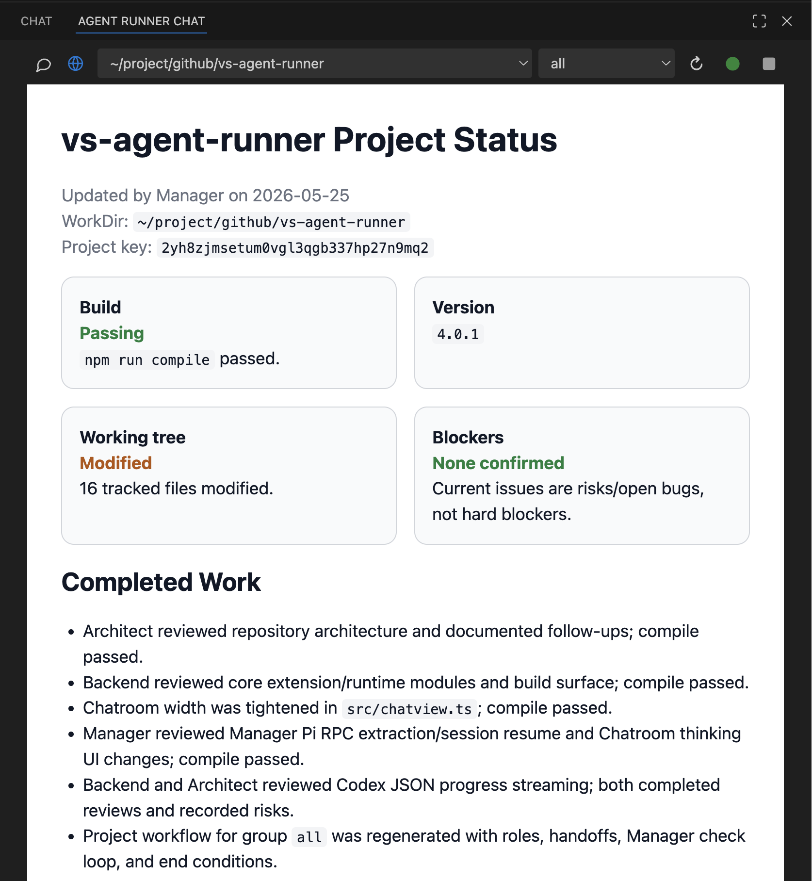 Built-in visual project report