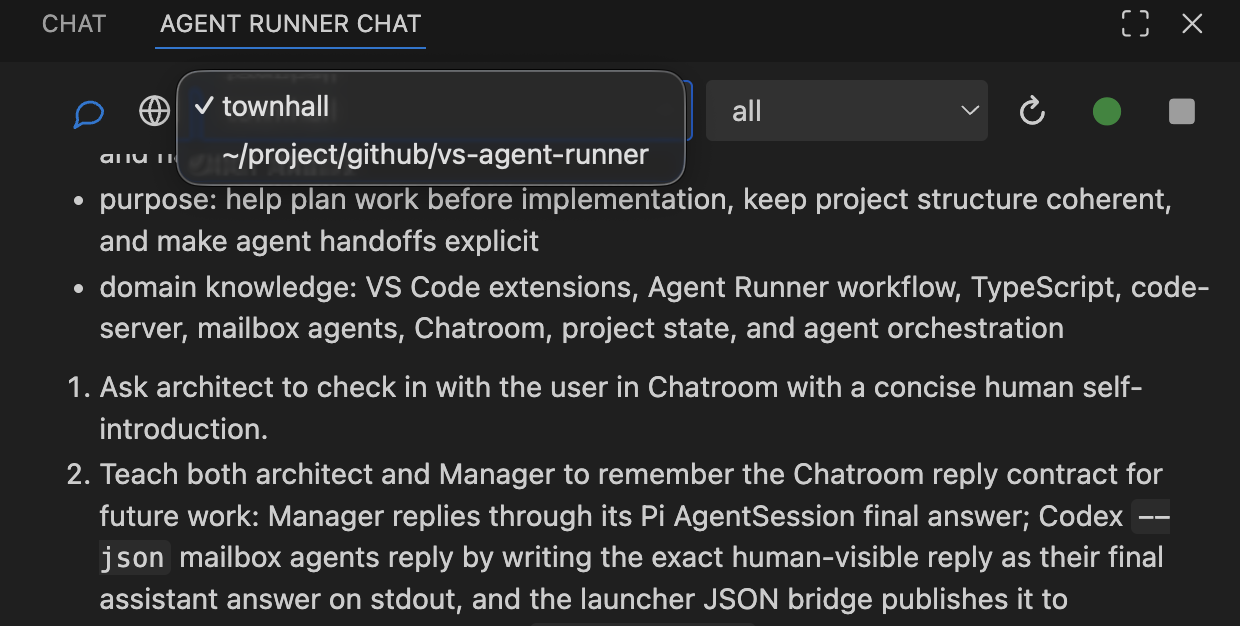 Project dropdown in Chatroom