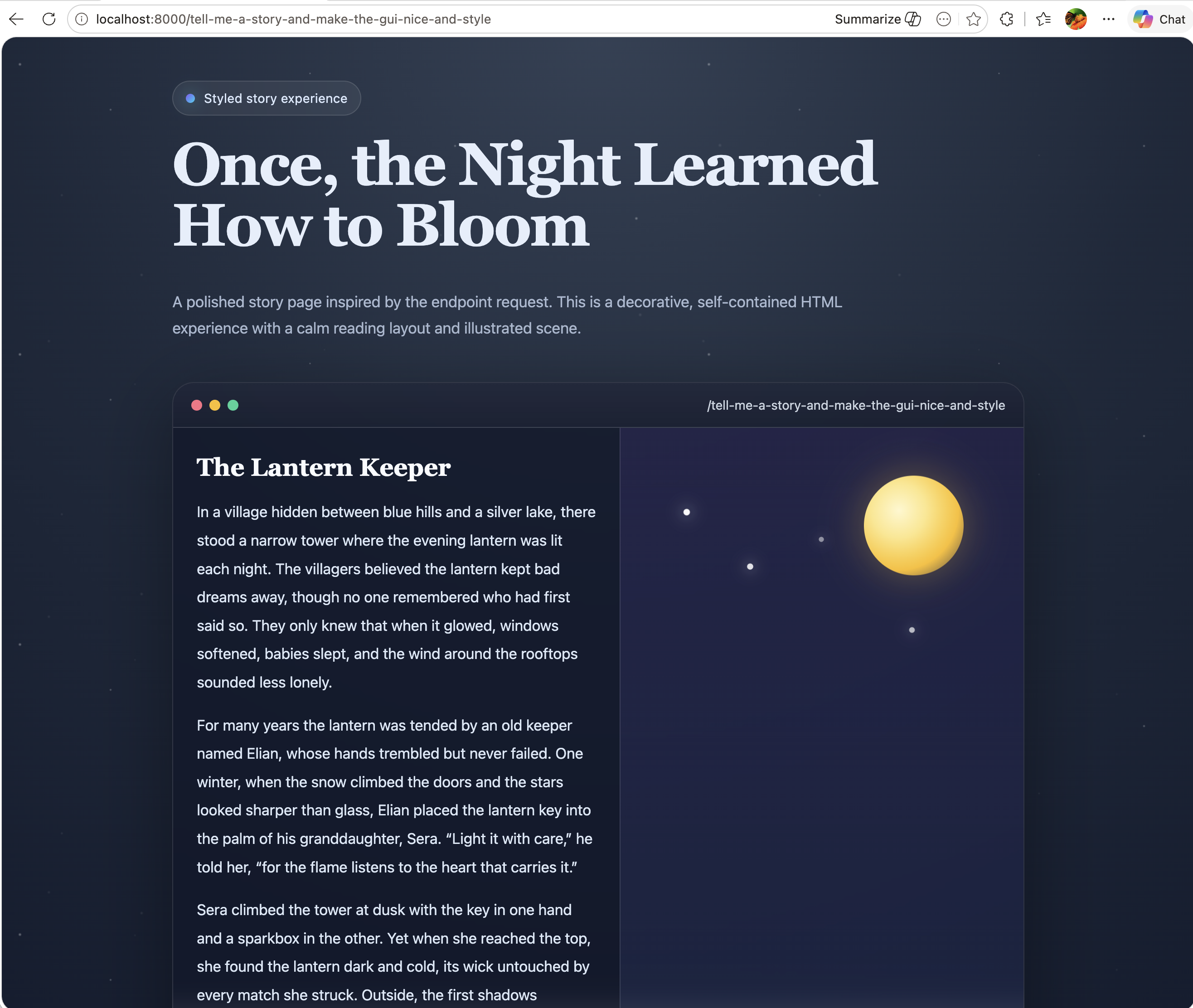 Agentify Cloud generated story page from a route request