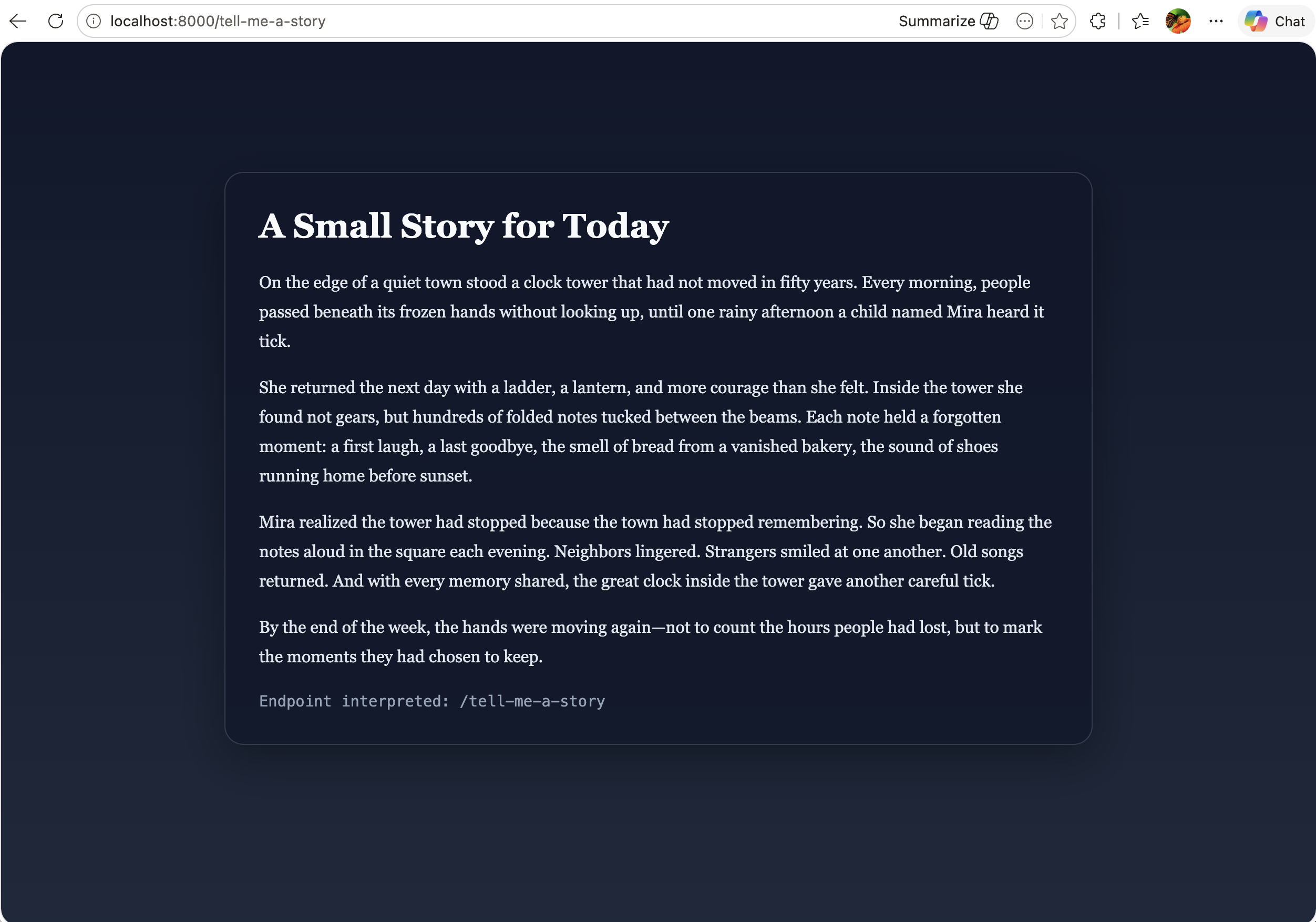 Simple story page generated by Agentify Cloud